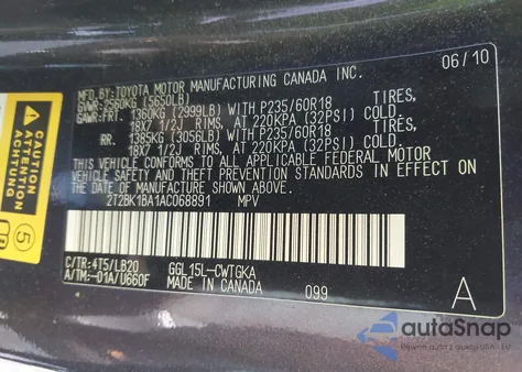 2010 Lexus Rx 350 из США, поврежденный, VIN 2T2BK1BA1AC068891